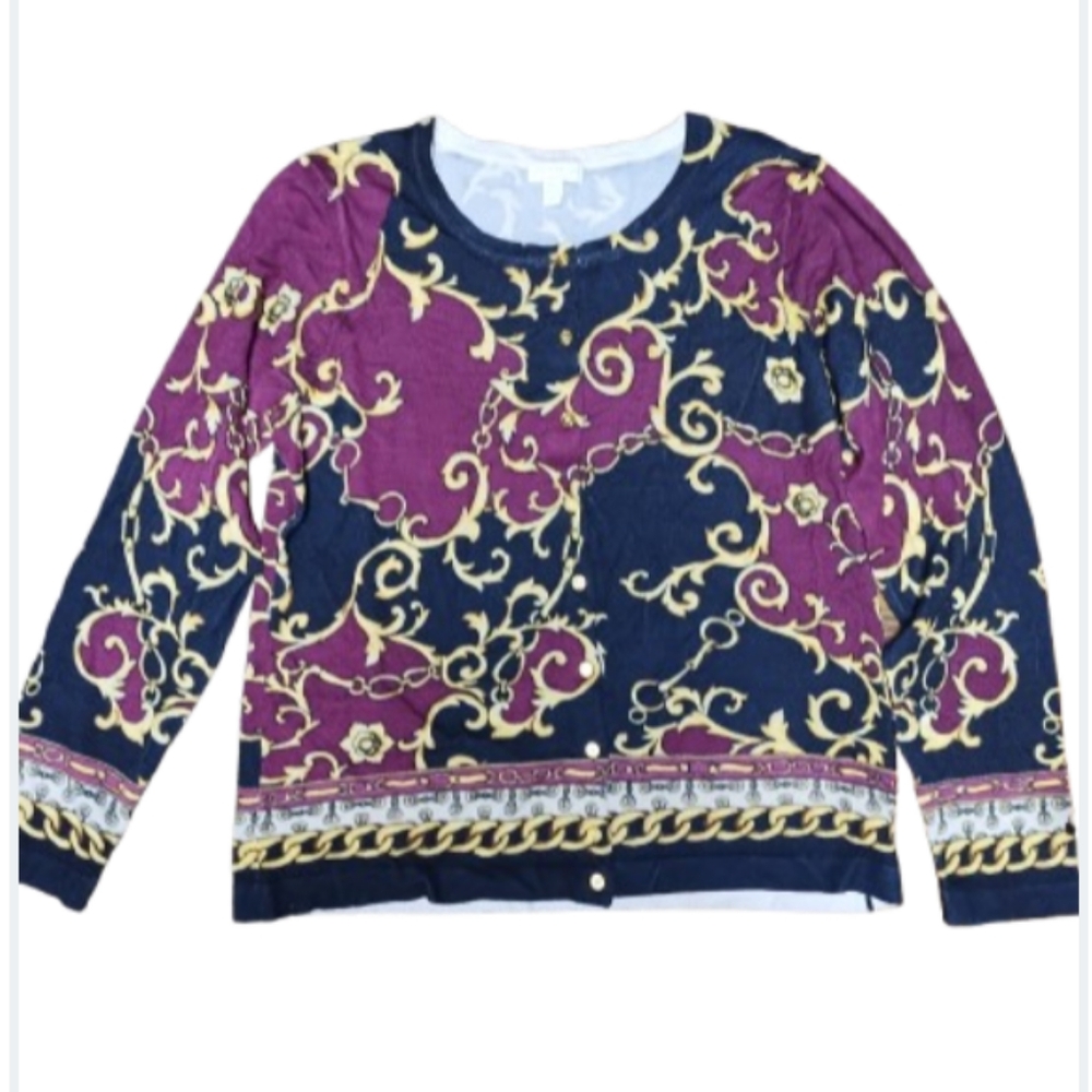 NWT Charter Club Chain Print Acai Berry Cardigan Top Sweater